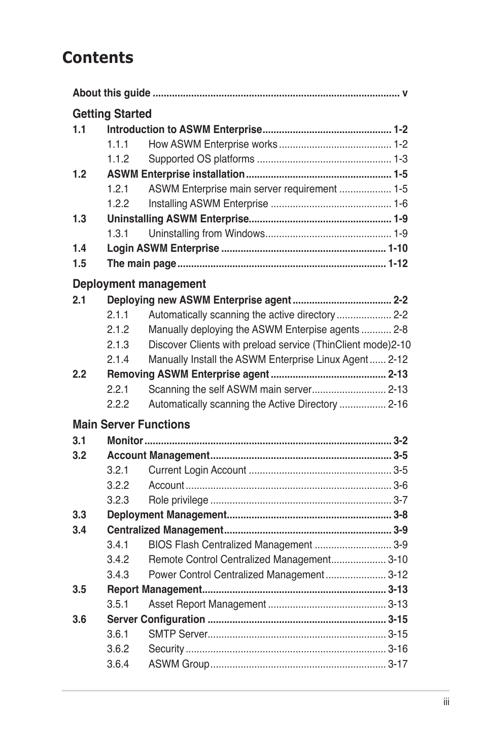 Asus ASWM Enterprise System Web-based Management User Manual | Page 3 / 94