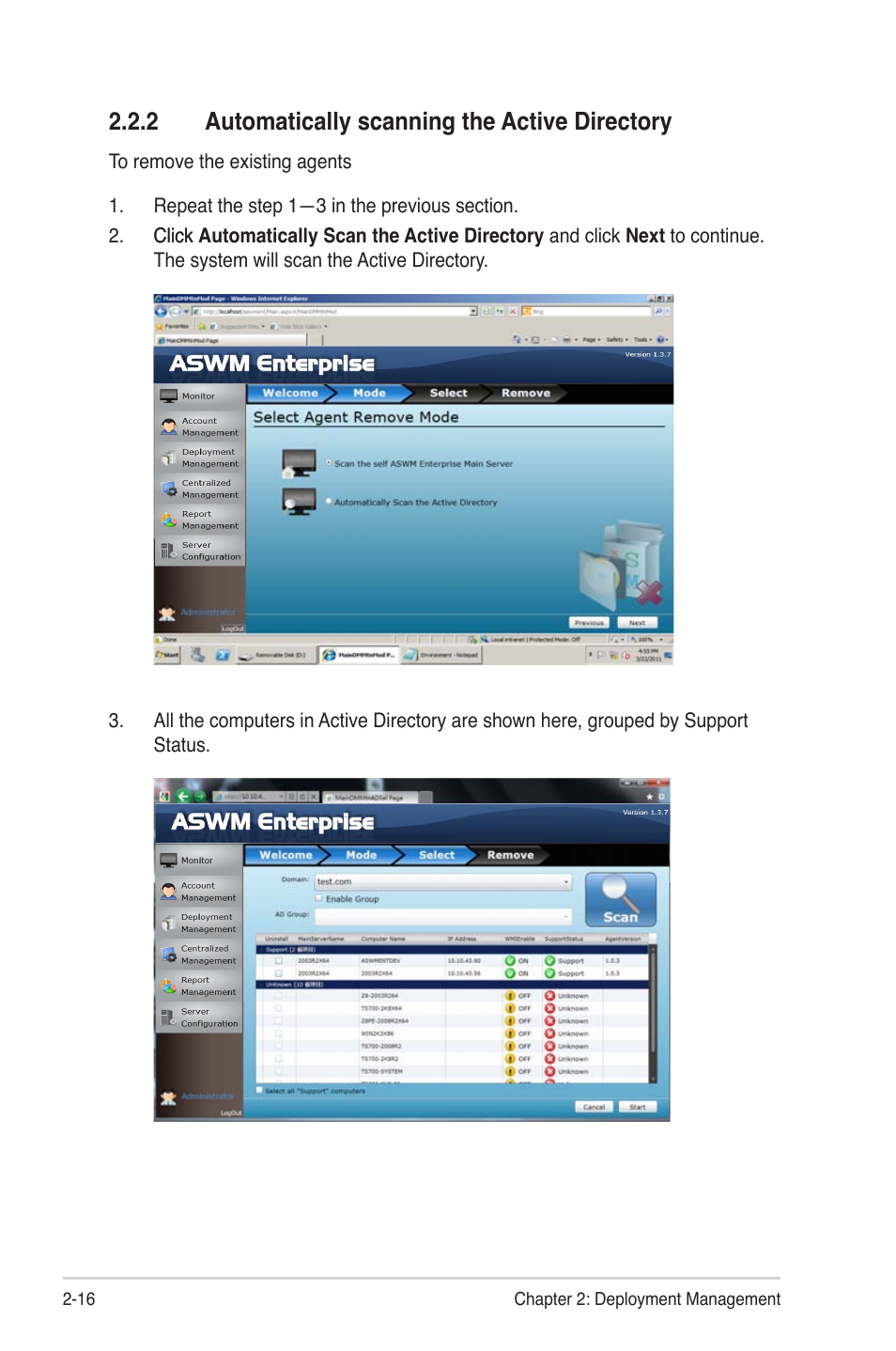 2 automatically scanning the active directory, Automatically scanning the active directory -16 | Asus ASWM Enterprise System Web-based Management User Manual | Page 34 / 94