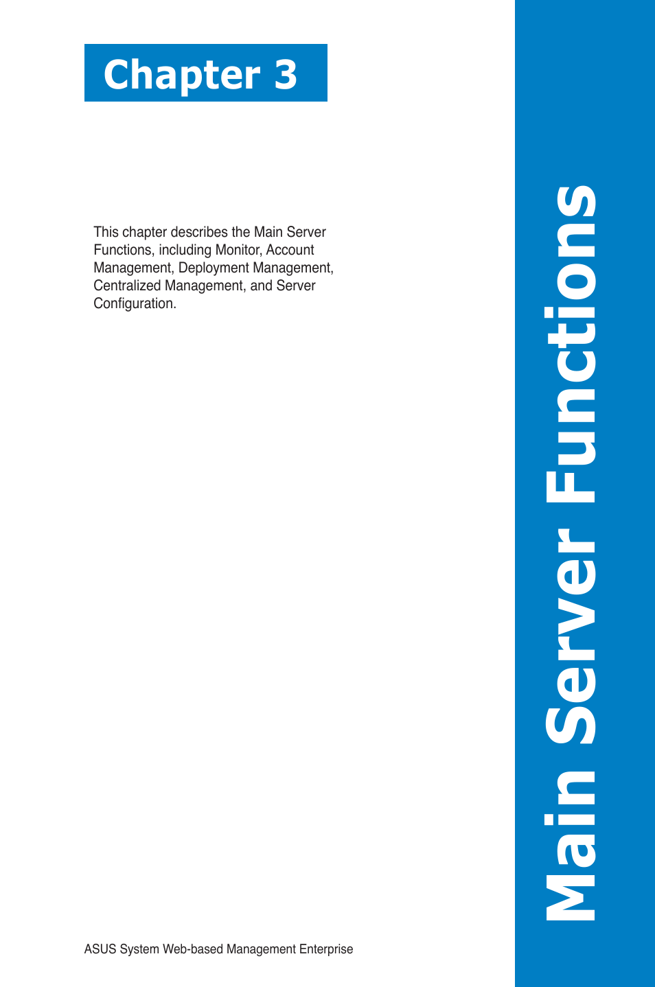 Main server functions, Chapter 3 | Asus ASWM Enterprise System Web-based Management User Manual | Page 37 / 94