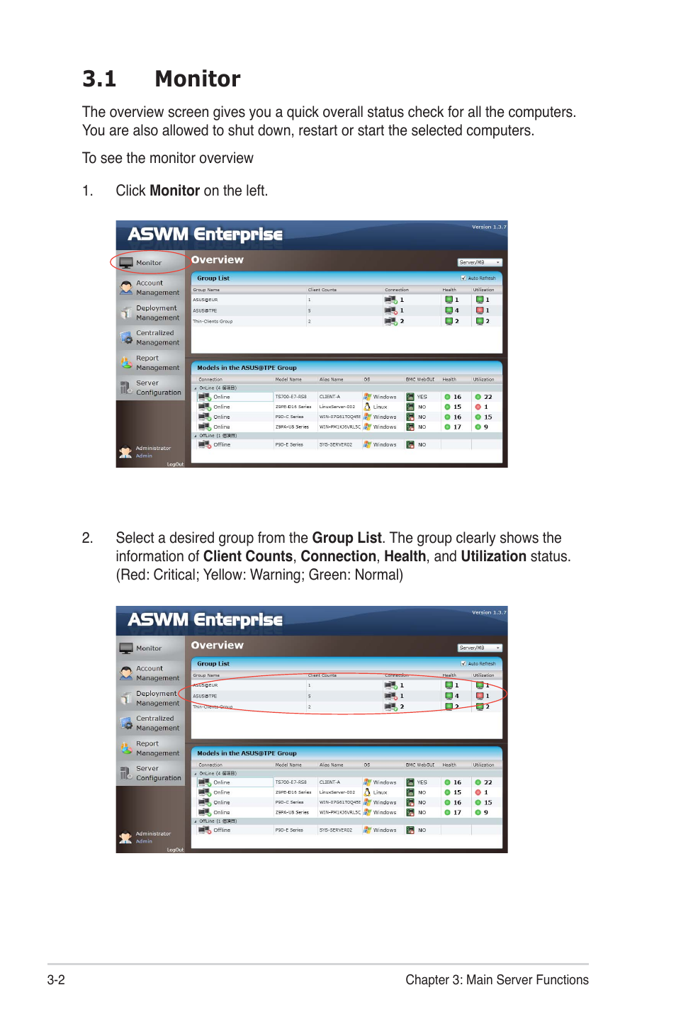 1 monitor, 1 monitor -2 | Asus ASWM Enterprise System Web-based Management User Manual | Page 38 / 94