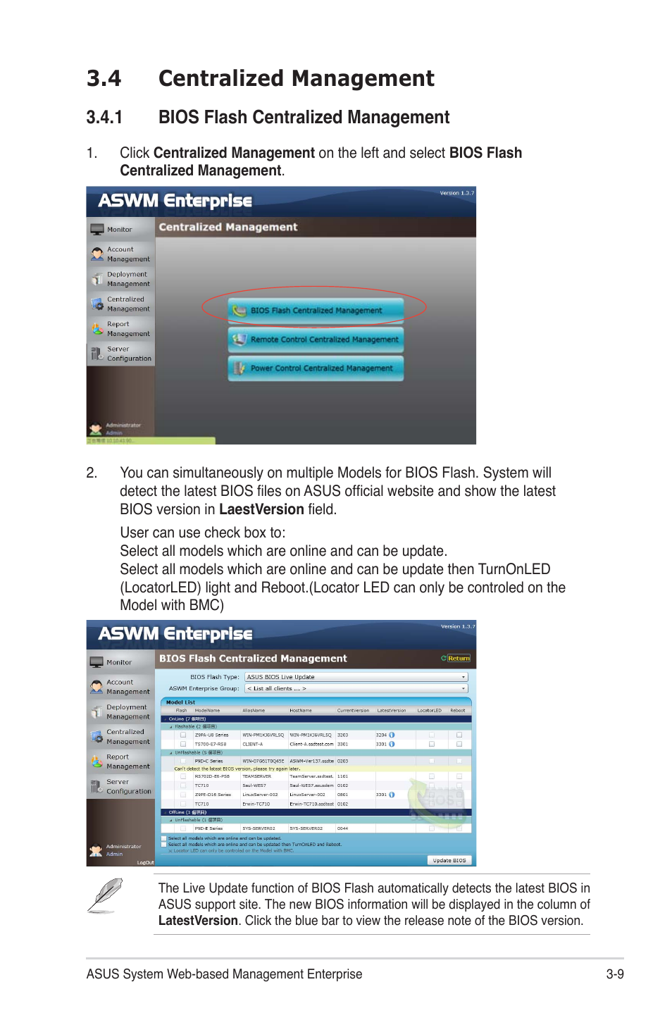 4 centralized management, 1 bios flash centralized management, 4 centralized management -9 | 1 bios flash centralized management -9 | Asus ASWM Enterprise System Web-based Management User Manual | Page 45 / 94