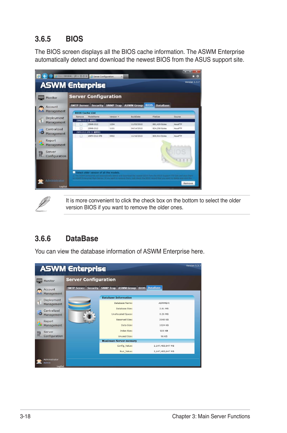 5 bios, 6 database, 5 bios -18 | 6 database -18 | Asus ASWM Enterprise System Web-based Management User Manual | Page 54 / 94