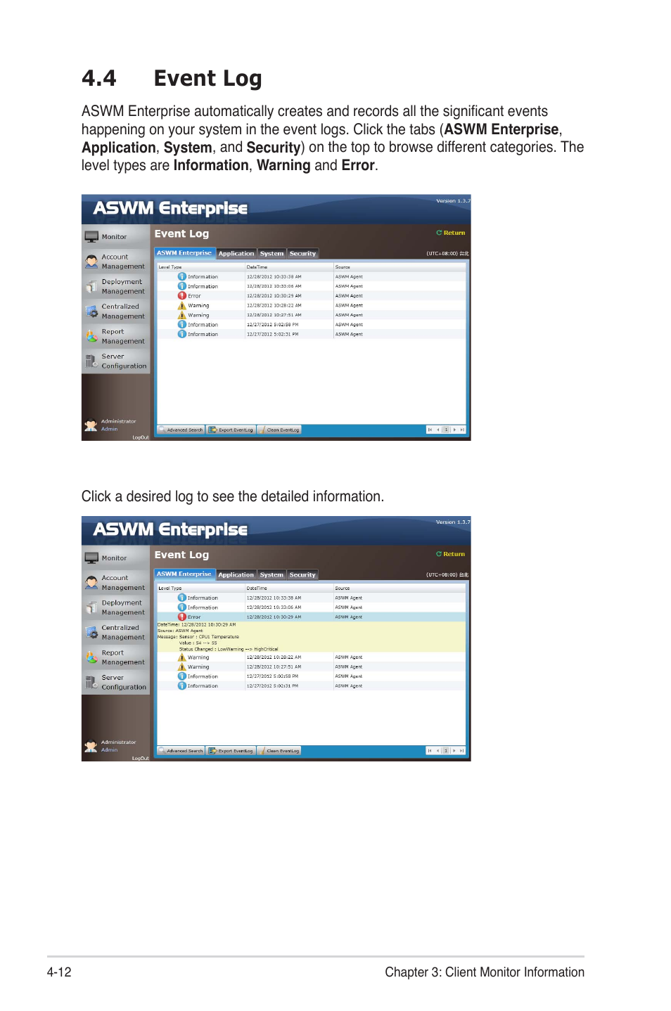 4 event log, 4 event log -12 | Asus ASWM Enterprise System Web-based Management User Manual | Page 66 / 94