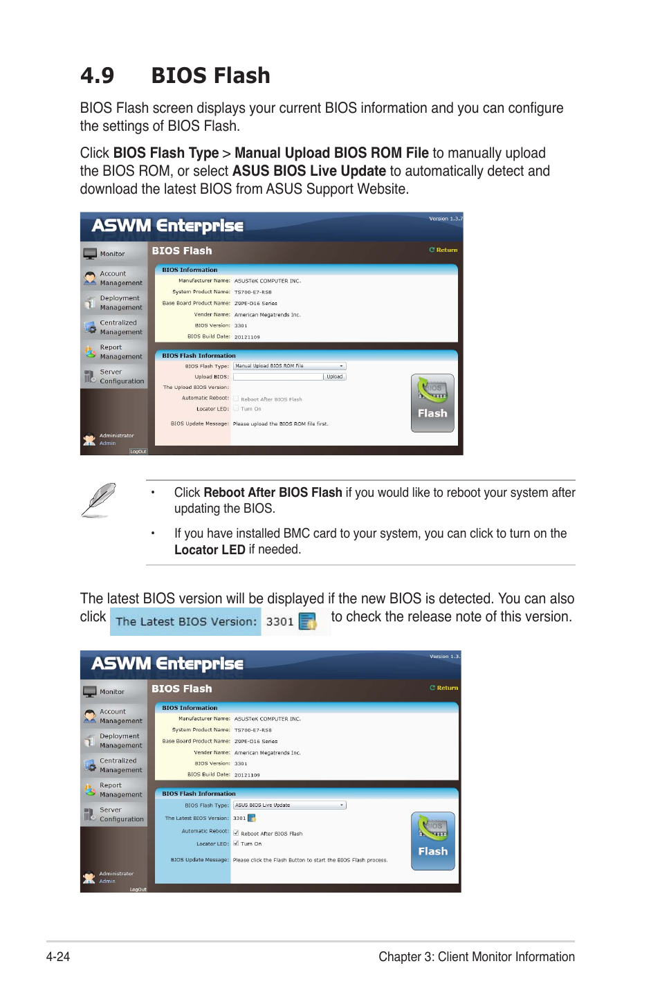 9 bios flash, 9 bios flash -24 | Asus ASWM Enterprise System Web-based Management User Manual | Page 78 / 94