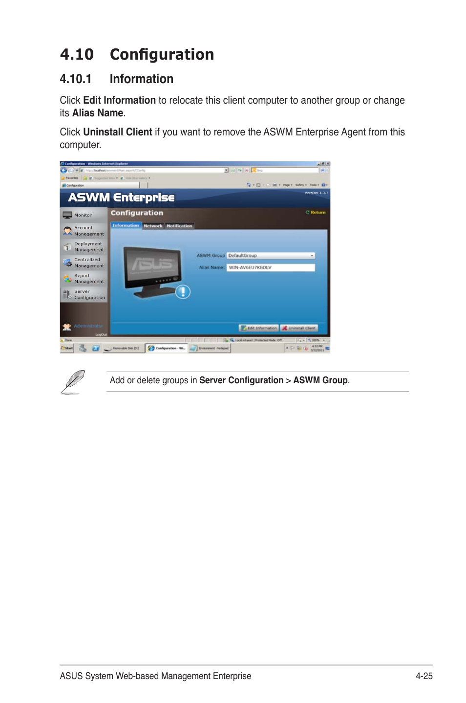 10 configuration, 1 information, 10 configuration -25 | 1 information -25 | Asus ASWM Enterprise System Web-based Management User Manual | Page 79 / 94