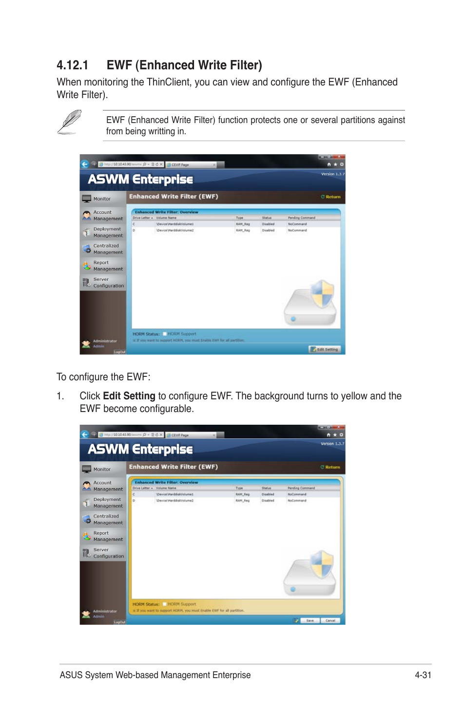 1 ewf (enhanced write filter), 1 ewf (enhanced write filter) -31 | Asus ASWM Enterprise System Web-based Management User Manual | Page 85 / 94