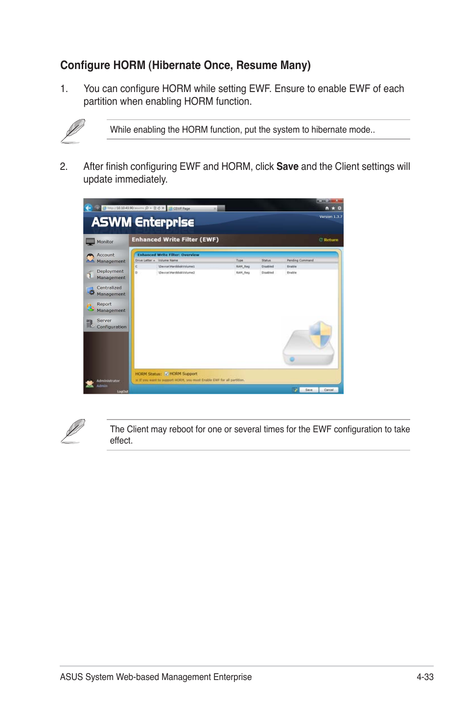 Configure horm (hibernate once, resume many) | Asus ASWM Enterprise System Web-based Management User Manual | Page 87 / 94