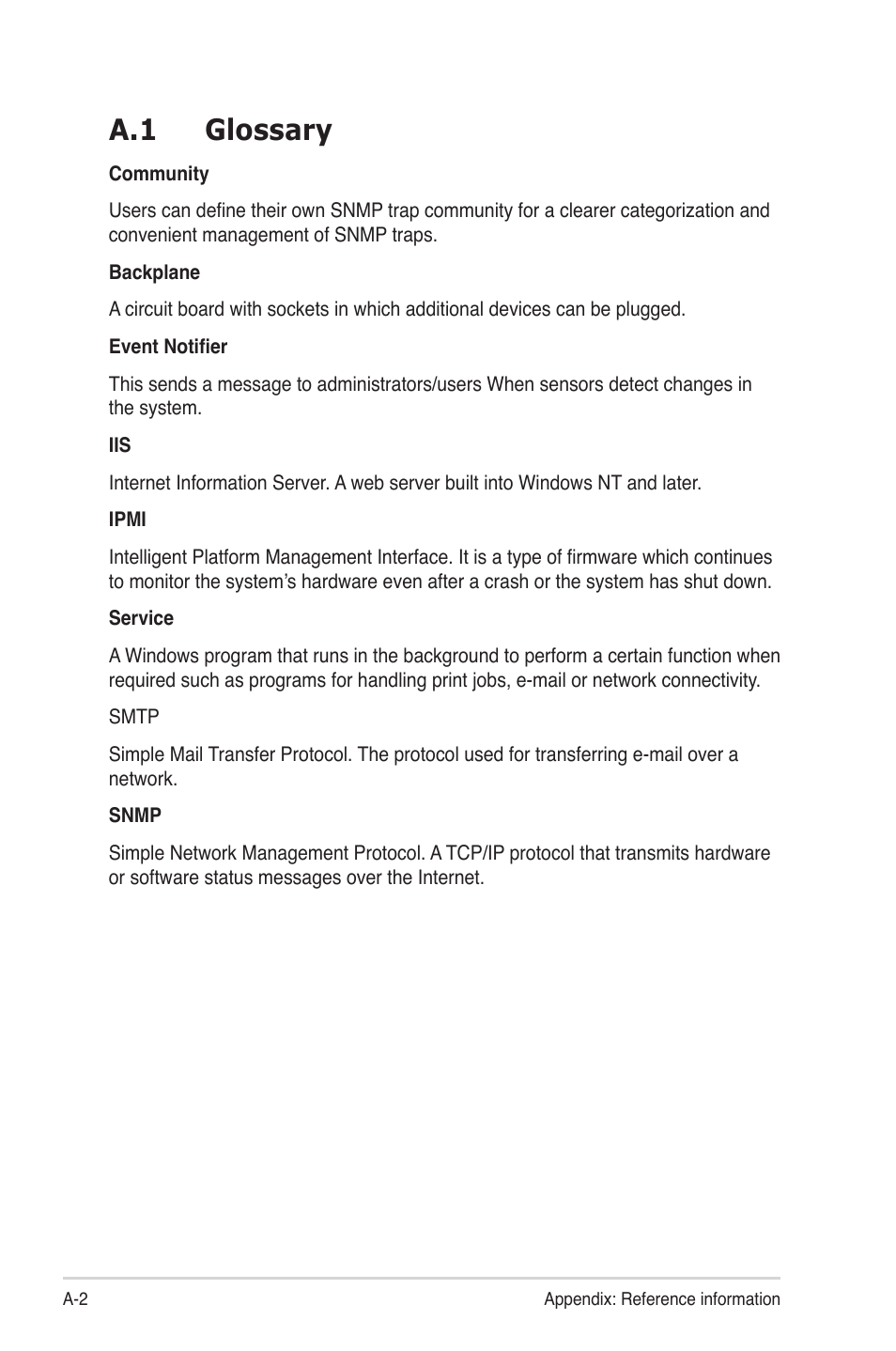 A.1 glossary | Asus ASWM Enterprise System Web-based Management User Manual | Page 90 / 94