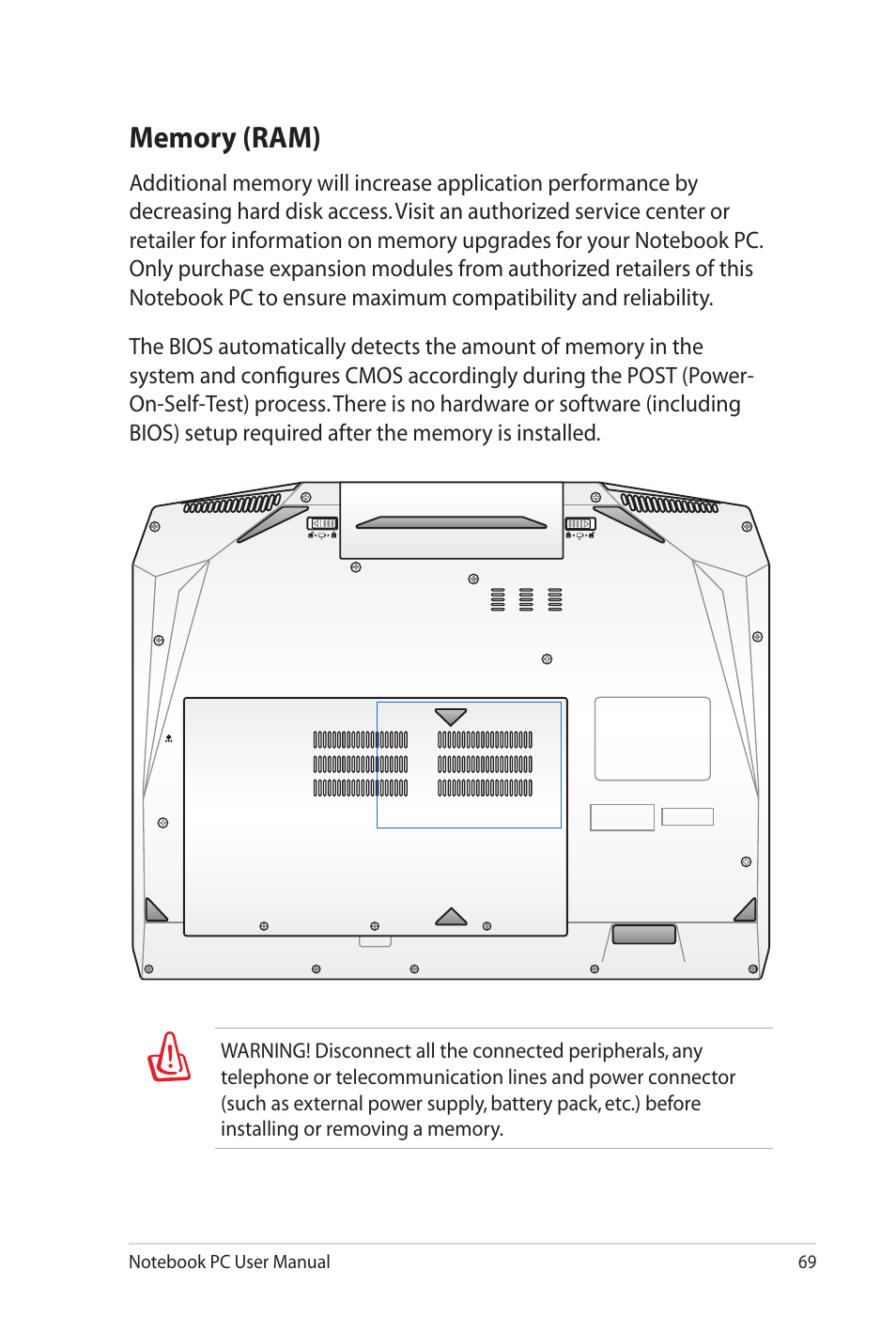 Memory (ram) | Asus G73Jw User Manual | Page 69 / 118