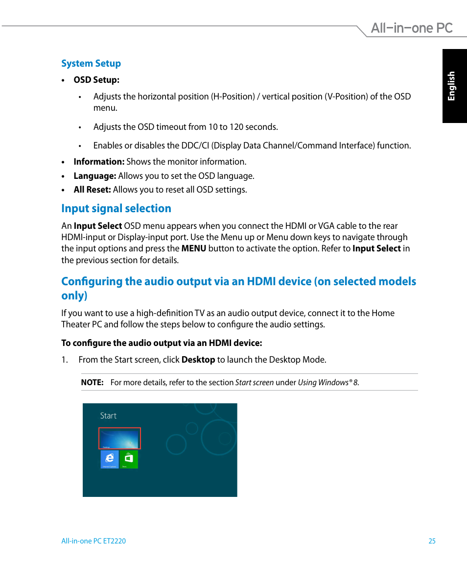 Input signal selection | Asus ET2220IUTI User Manual | Page 25 / 56