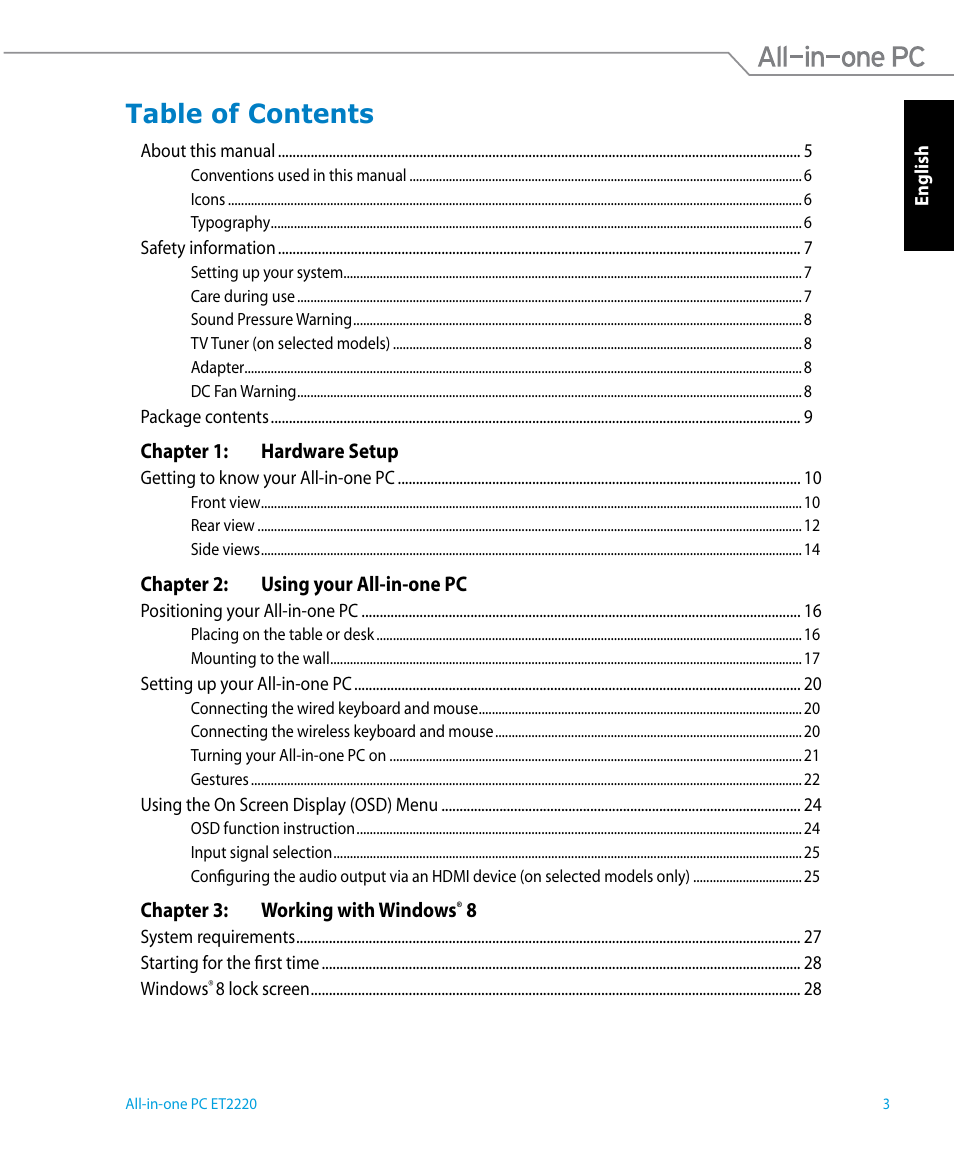 Asus ET2220IUTI User Manual | Page 3 / 56