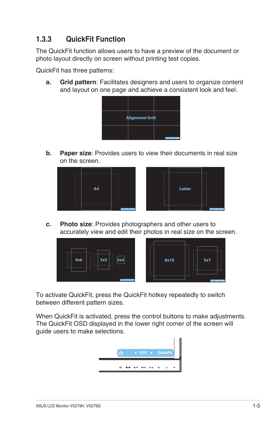 3 quickfit function, Quickfit function -5 | Asus VX279Q-W User Manual | Page 12 / 26