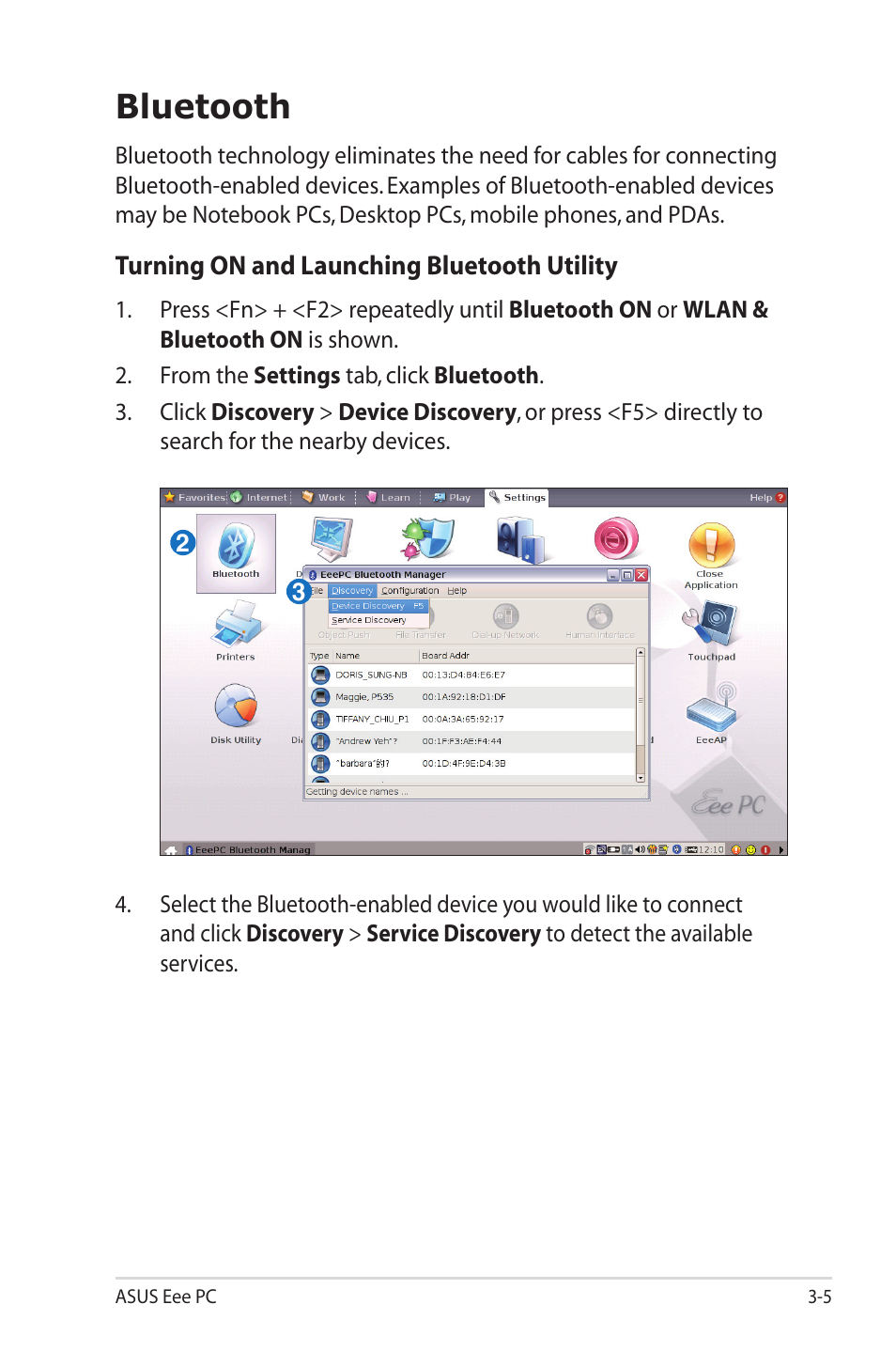 Bluetooth | Asus Eee PC 1002HA/Linux User Manual | Page 41 / 80