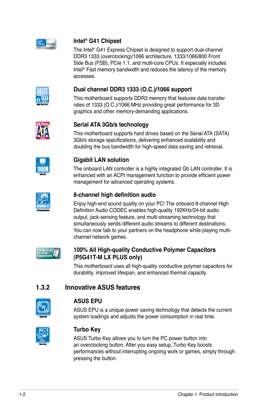 2 innovative asus features, Innovative asus features -2 | Asus P5G41T-M LX V2 User Manual | Page 12 / 62