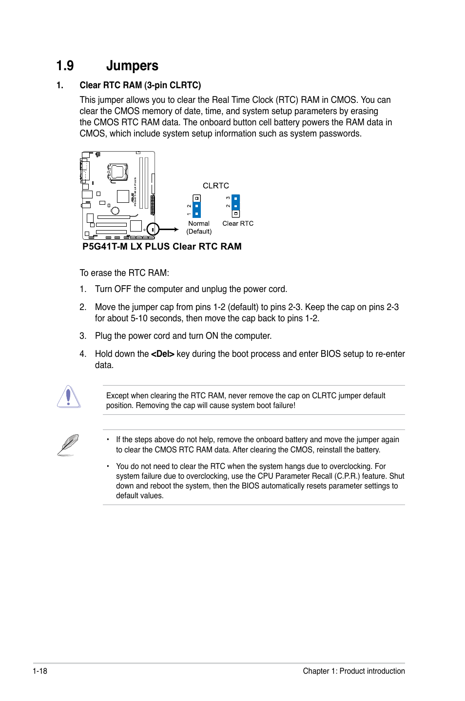 9 jumpers, Jumpers -18 | Asus P5G41T-M LX V2 User Manual | Page 28 / 62