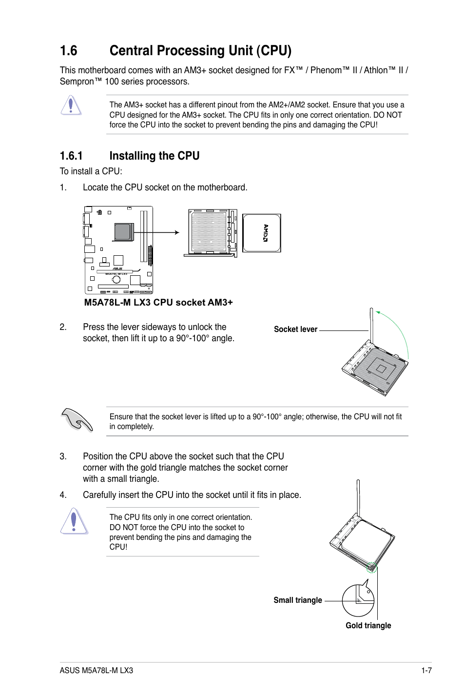 6 central processing unit (cpu), 1 installing the cpu | Asus M5A78L-M LX3 User Manual | Page 17 / 62