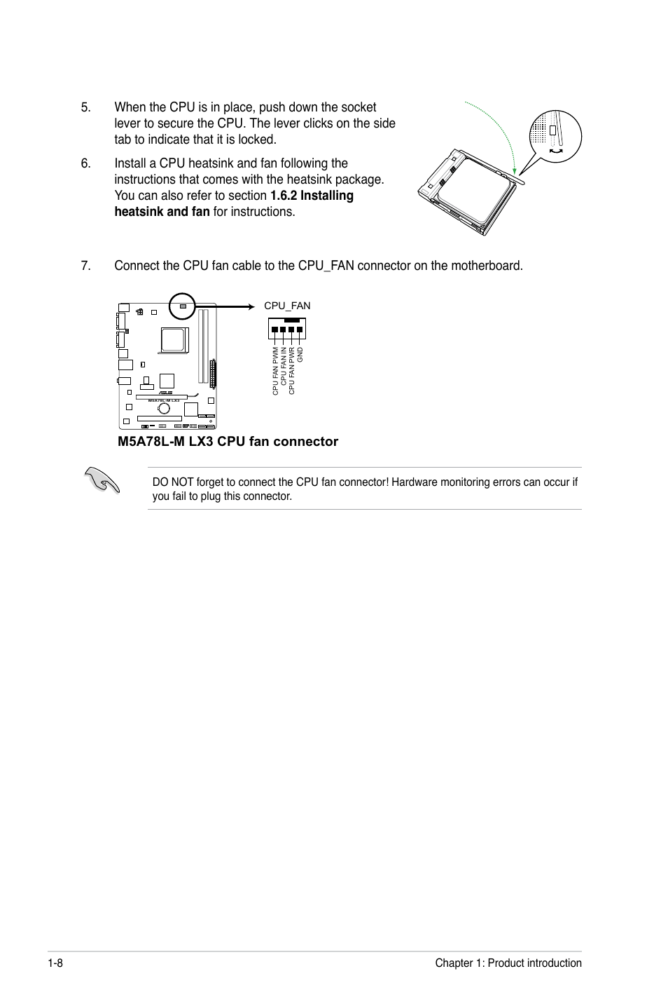 M5a78l-m lx3 cpu fan connector | Asus M5A78L-M LX3 User Manual | Page 18 / 62