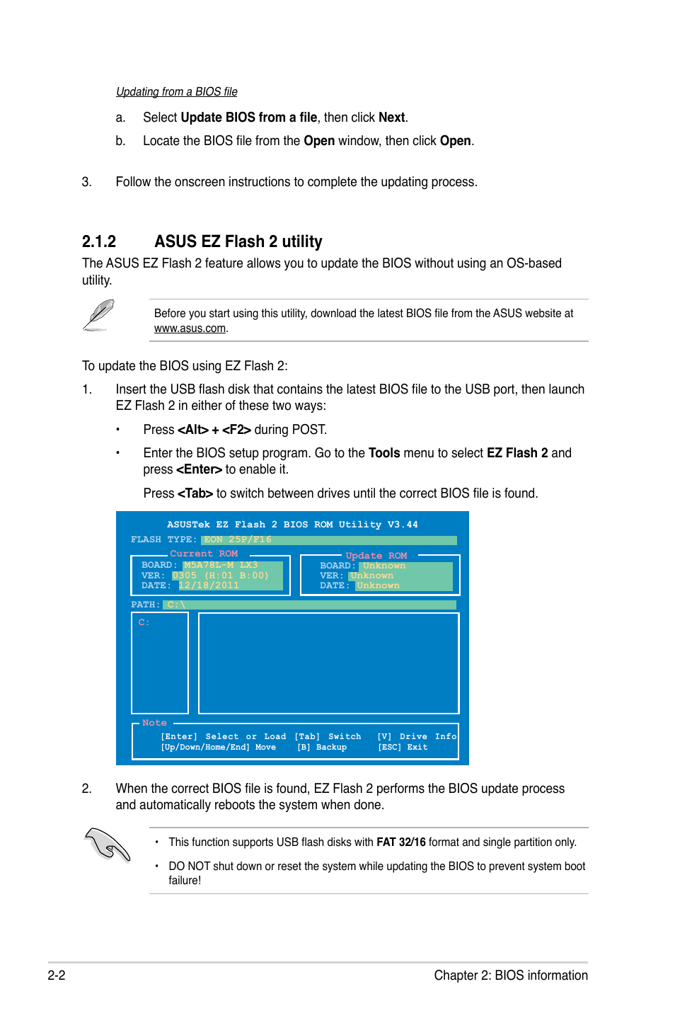 2 asus ez flash 2 utility | Asus M5A78L-M LX3 User Manual | Page 38 / 62