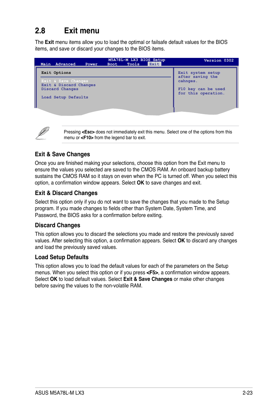 8 exit menu | Asus M5A78L-M LX3 User Manual | Page 59 / 62