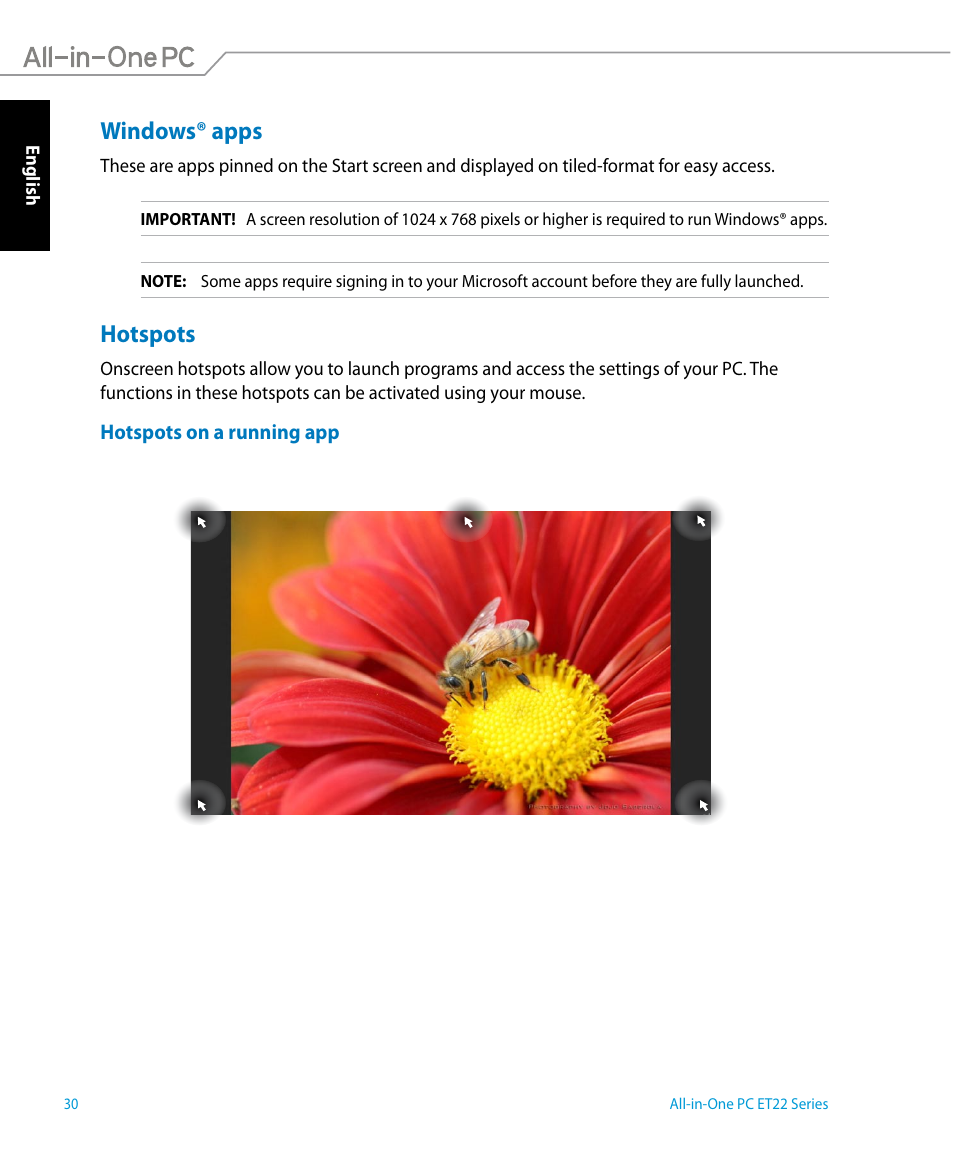 Windows® apps, Hotspots | Asus ET2221AUTR User Manual | Page 30 / 56