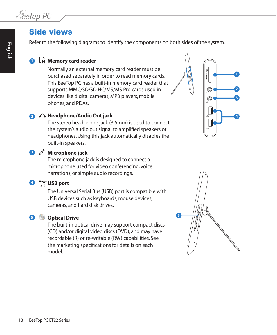 Side views | Asus ET2203T User Manual | Page 18 / 54