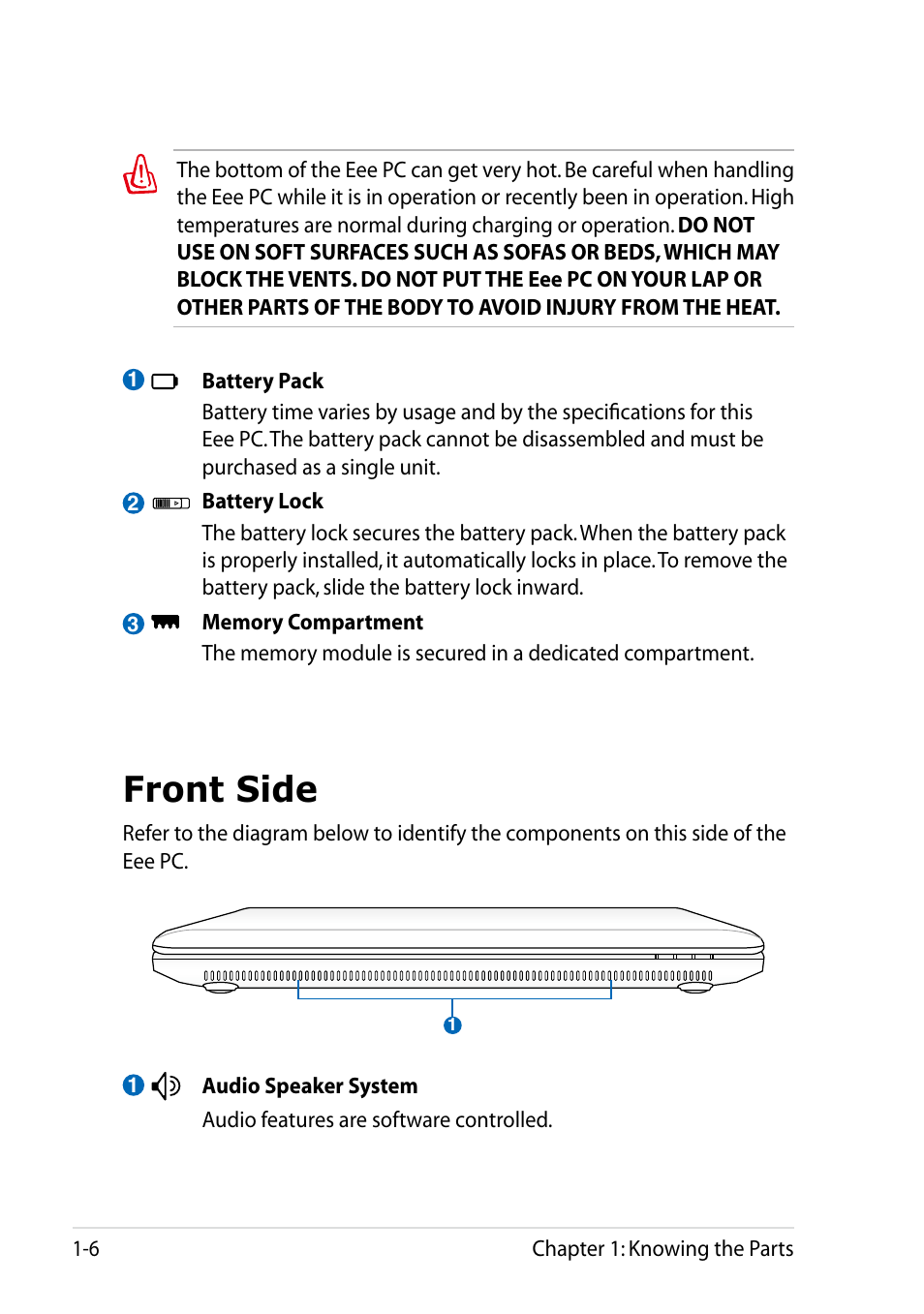 Front side, Front side -6 | Asus Eee PC R051CX User Manual | Page 14 / 66