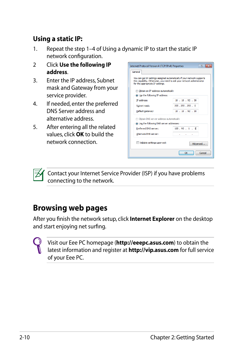 Browsing web pages | Asus Eee PC R051CX User Manual | Page 32 / 66