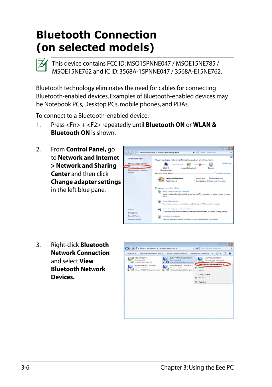 Bluetooth connection (on selected models), Bluetooth connection (on selected models) -6 | Asus Eee PC R051CX User Manual | Page 38 / 66