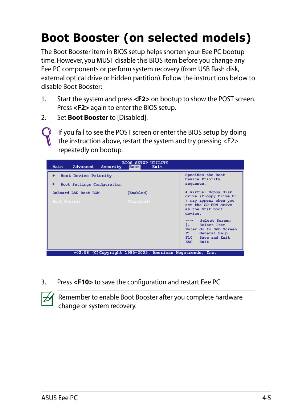 Boot booster (on selected models), Boot booster (on selected models) -5, Asus eee pc 4-5 | Asus Eee PC R051CX User Manual | Page 51 / 66