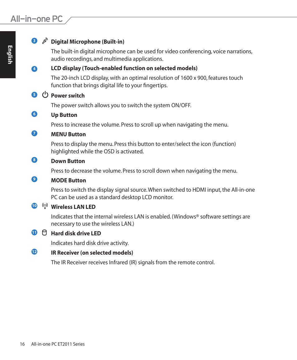 Asus ET2011AUTB User Manual | Page 16 / 42