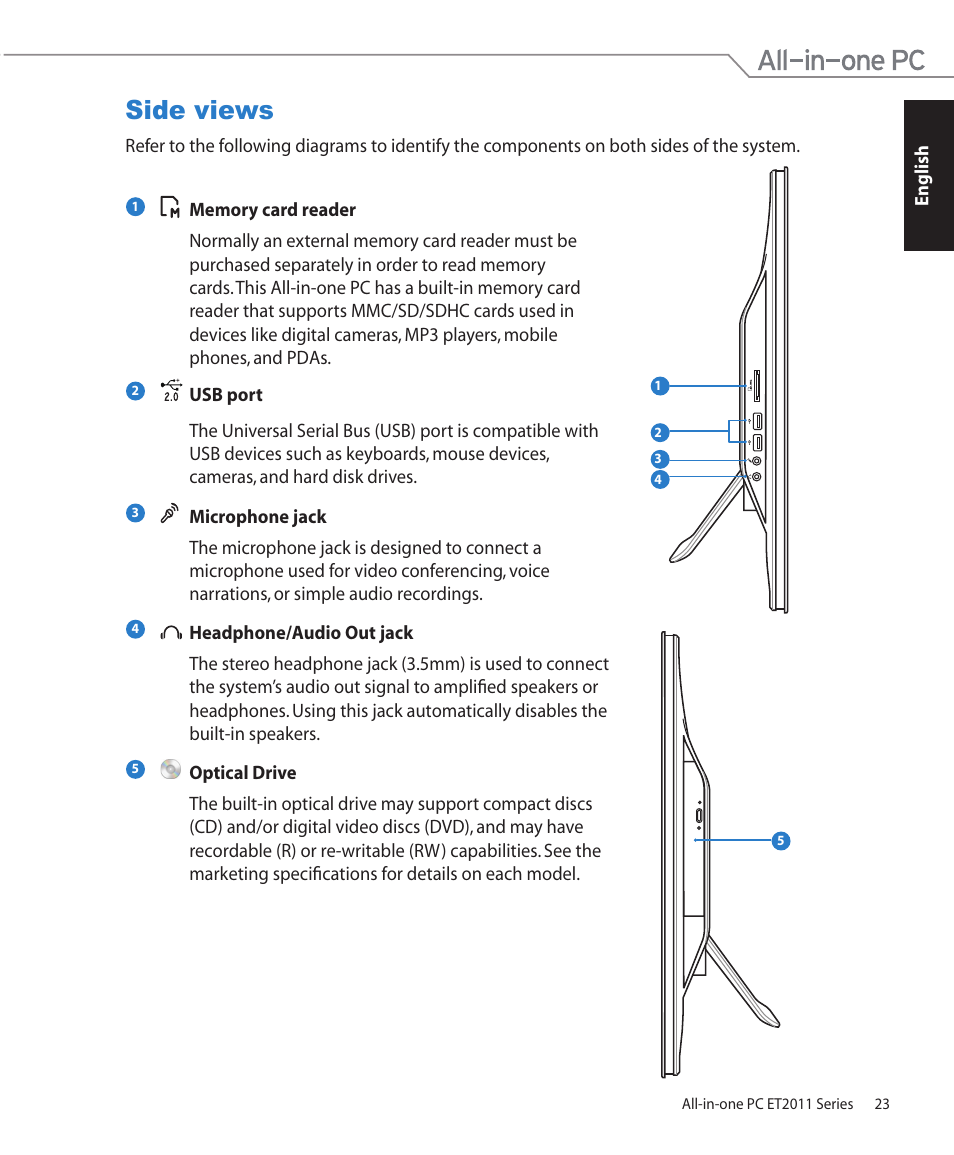 Side views | Asus ET2011AUTB User Manual | Page 23 / 42