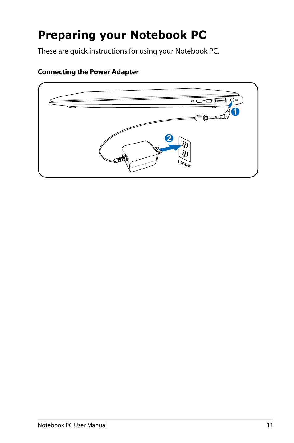 Preparing your notebook pc | Asus UX31E User Manual | Page 11 / 100