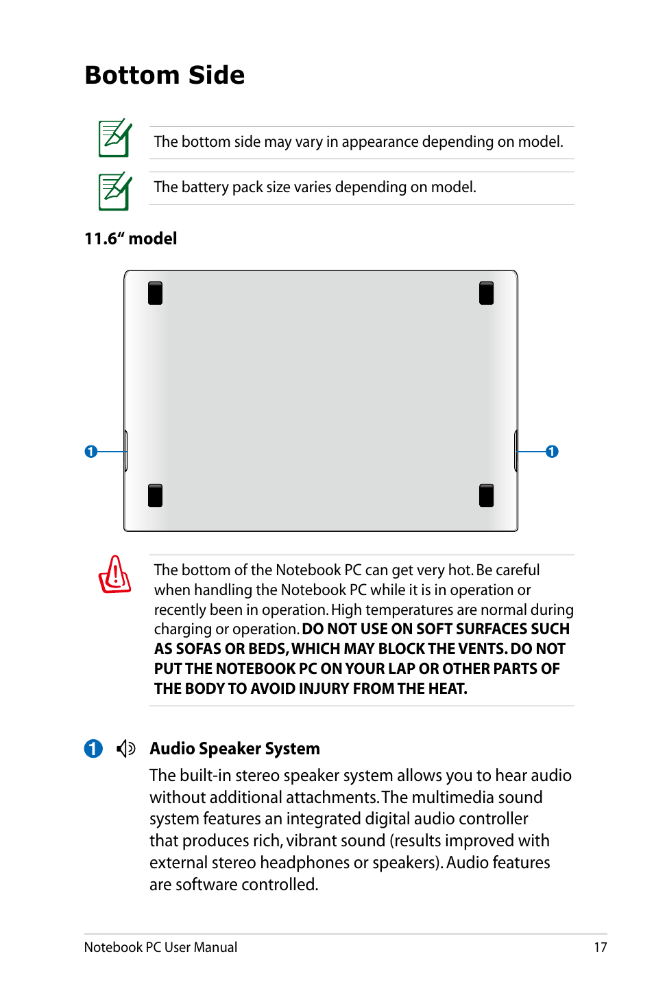 Bottom side | Asus UX31E User Manual | Page 17 / 100