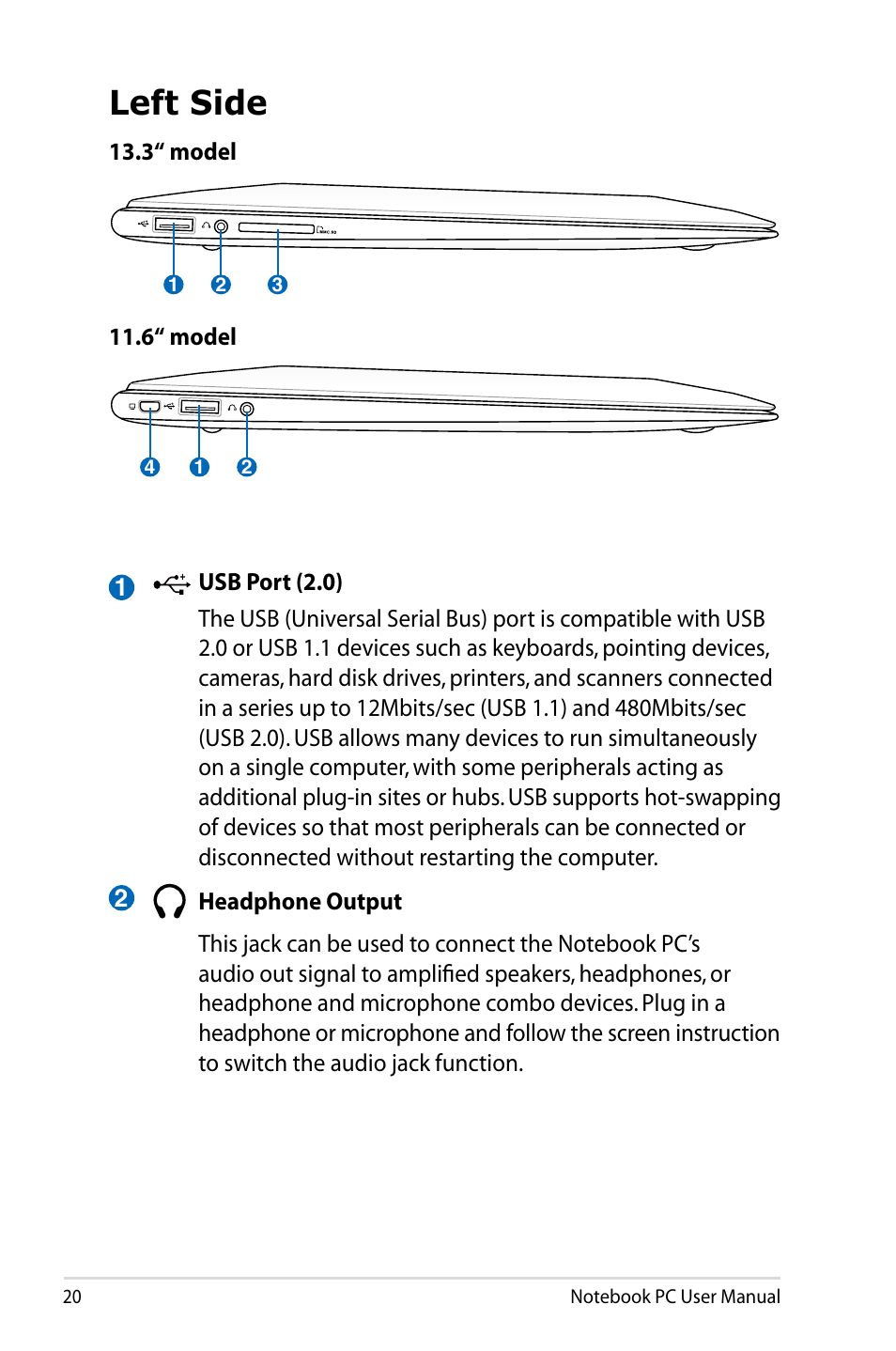 Left side | Asus UX31E User Manual | Page 20 / 100