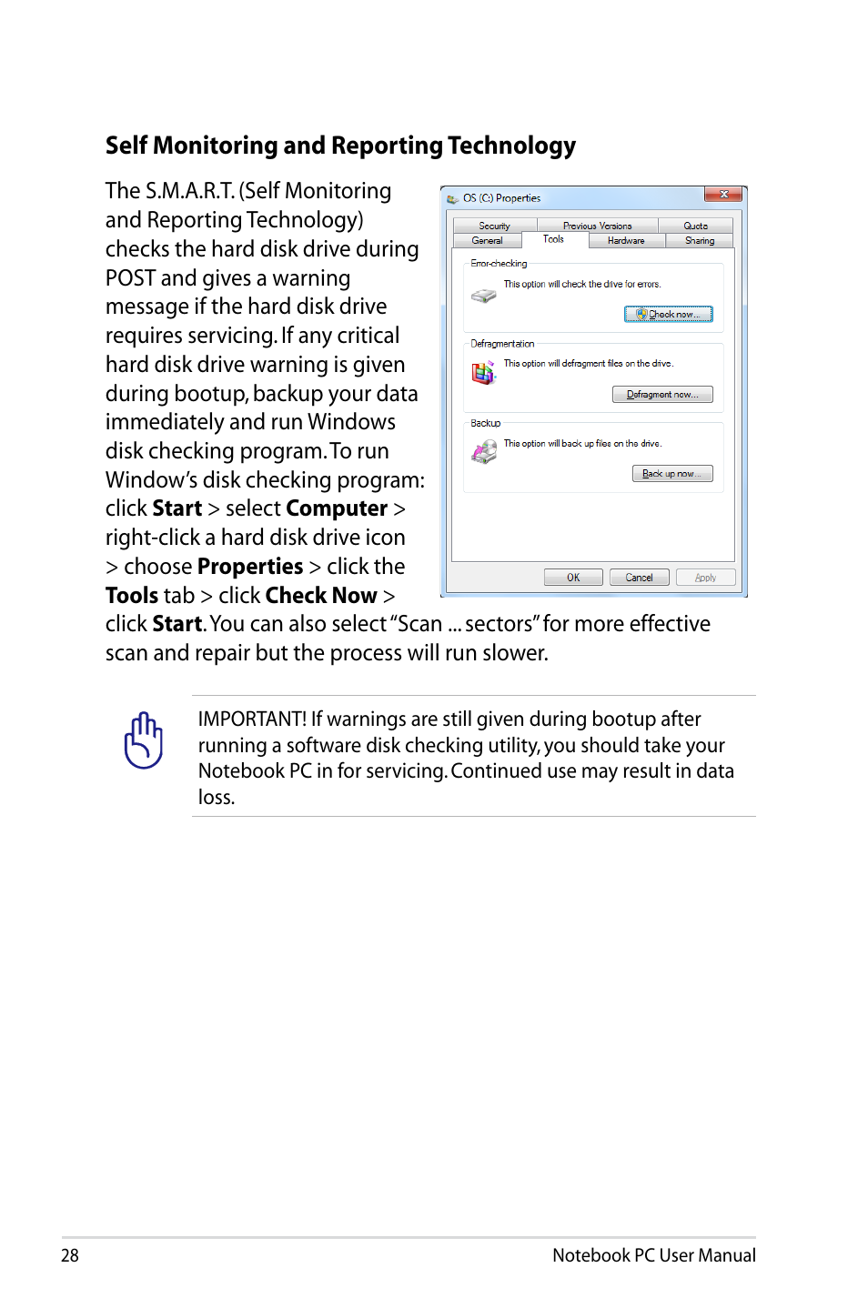 Self monitoring and reporting technology | Asus UX31E User Manual | Page 28 / 100
