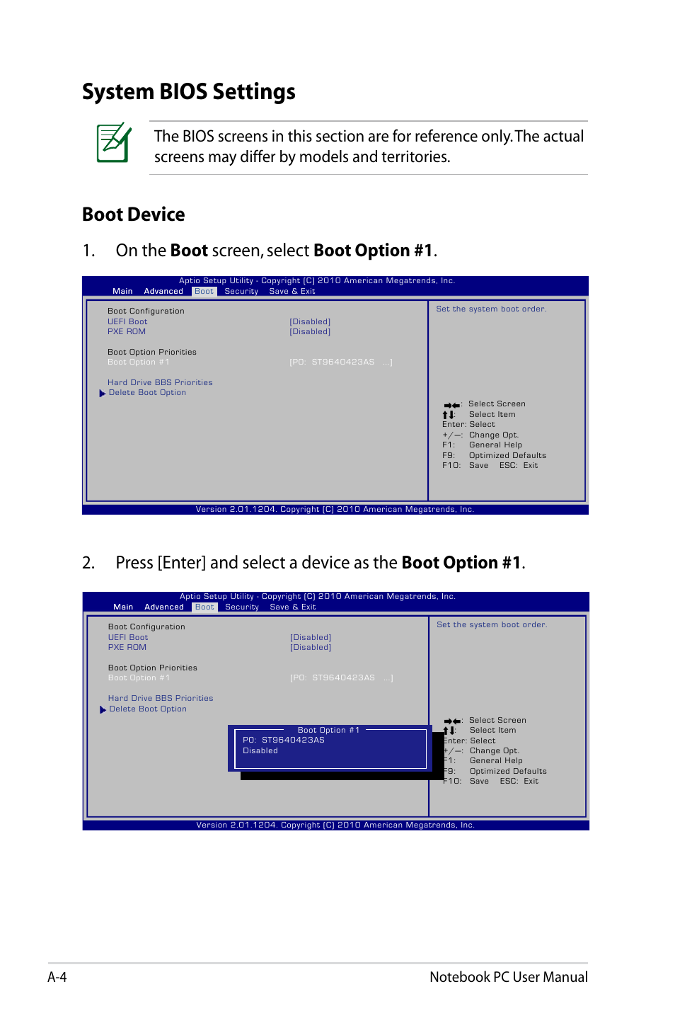 System bios settings, Boot device | Asus UX31E User Manual | Page 64 / 100