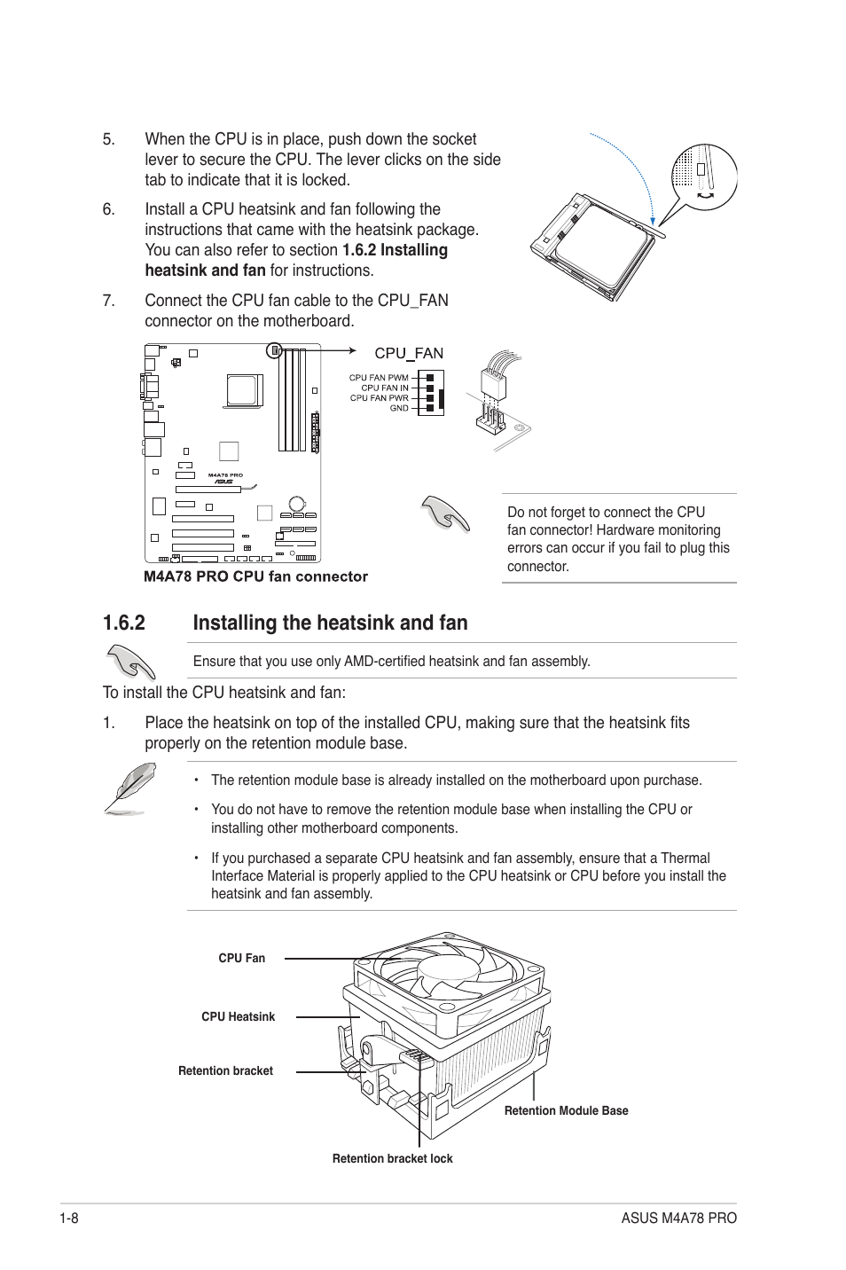 2 installing the heatsink and fan, Installing the heatsink and fan -8 | Asus M4A78 Pro User Manual | Page 20 / 72