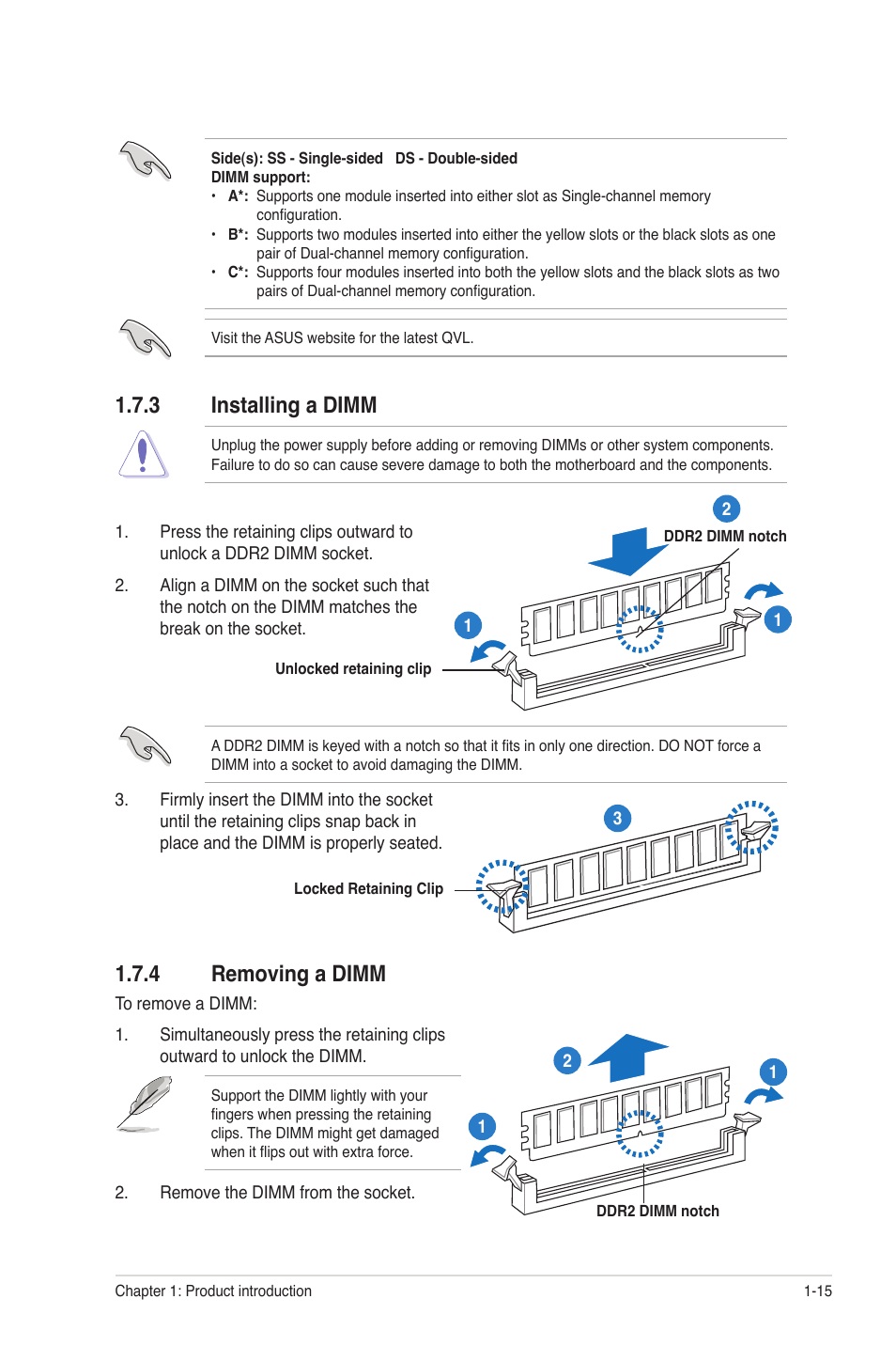 3 installing a dimm, 4 removing a dimm, Installing a dimm -15 | Removing a dimm -15 | Asus M4A78 Pro User Manual | Page 27 / 72