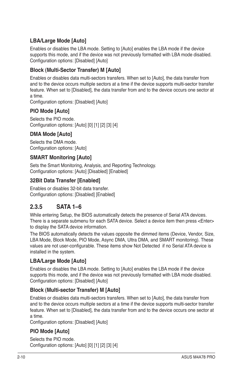5 sata 1–6, Sata 1–6 -10 | Asus M4A78 Pro User Manual | Page 54 / 72