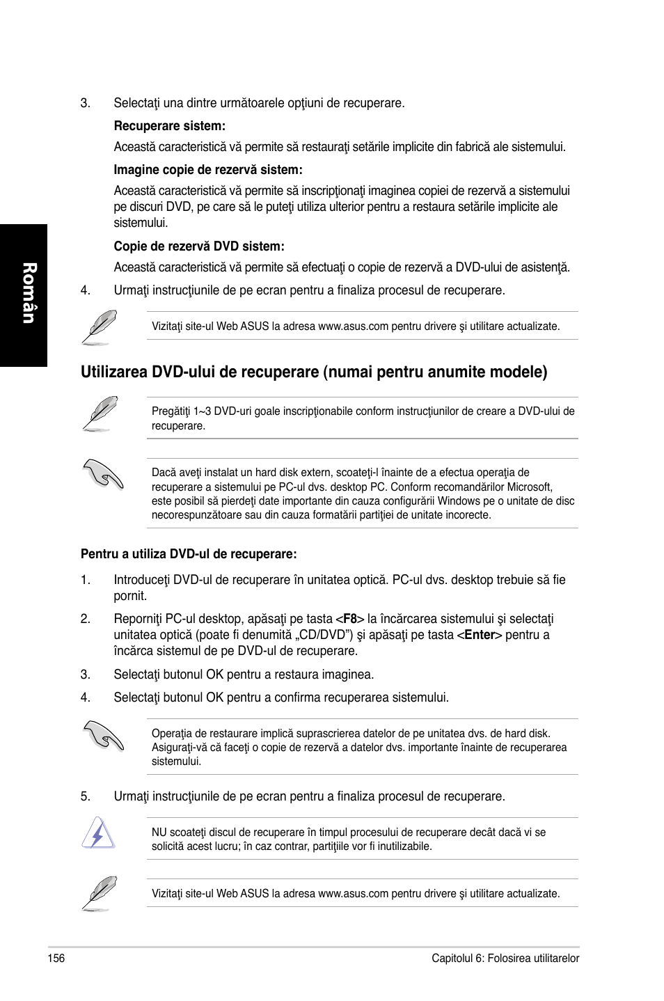 Română | Asus CG8565 User Manual | Page 156 / 246