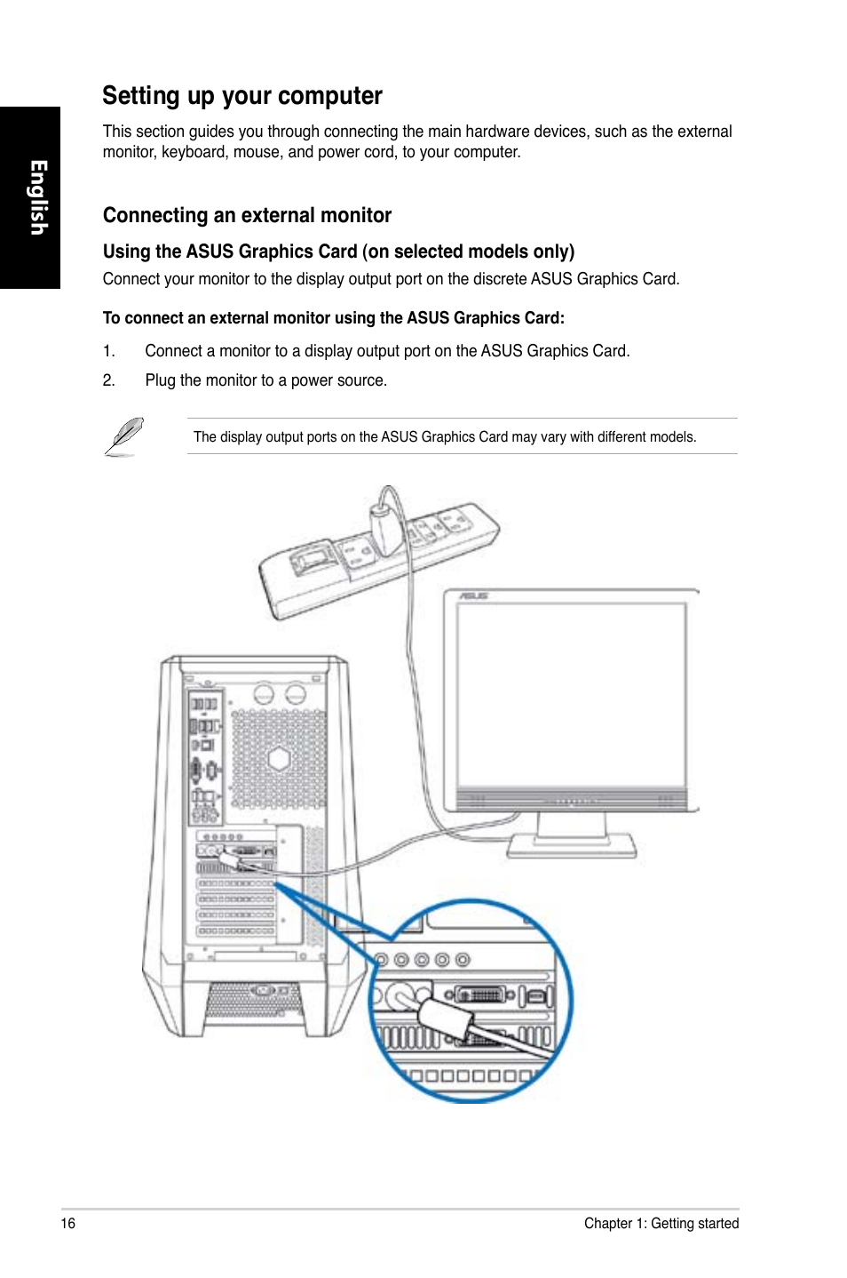 Setting up your computer, English | Asus CG8565 User Manual | Page 16 / 246