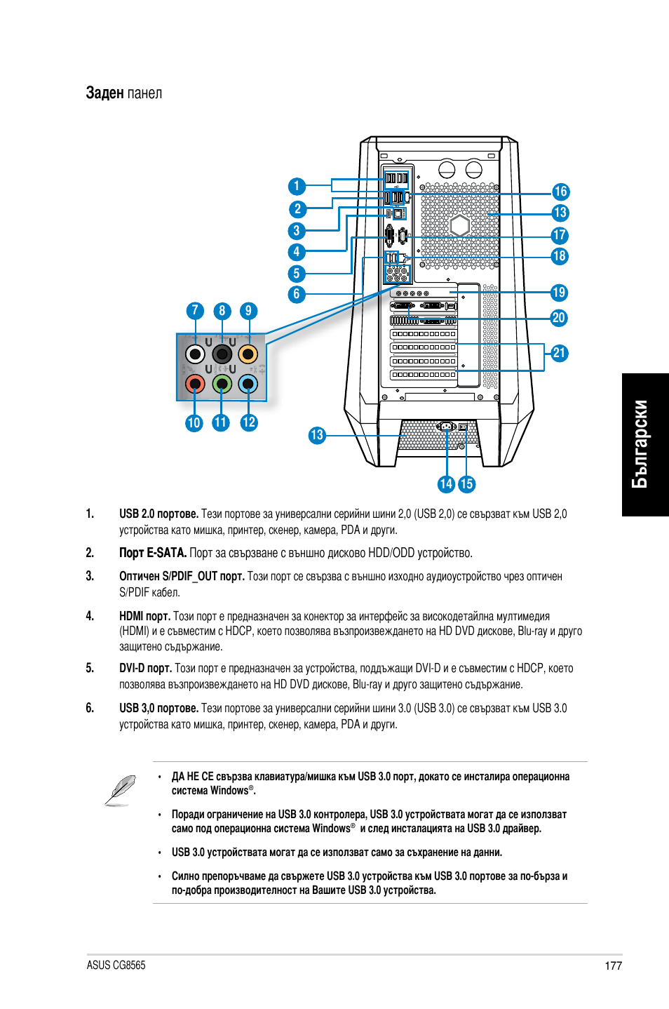 Български, Заден панел | Asus CG8565 User Manual | Page 177 / 246