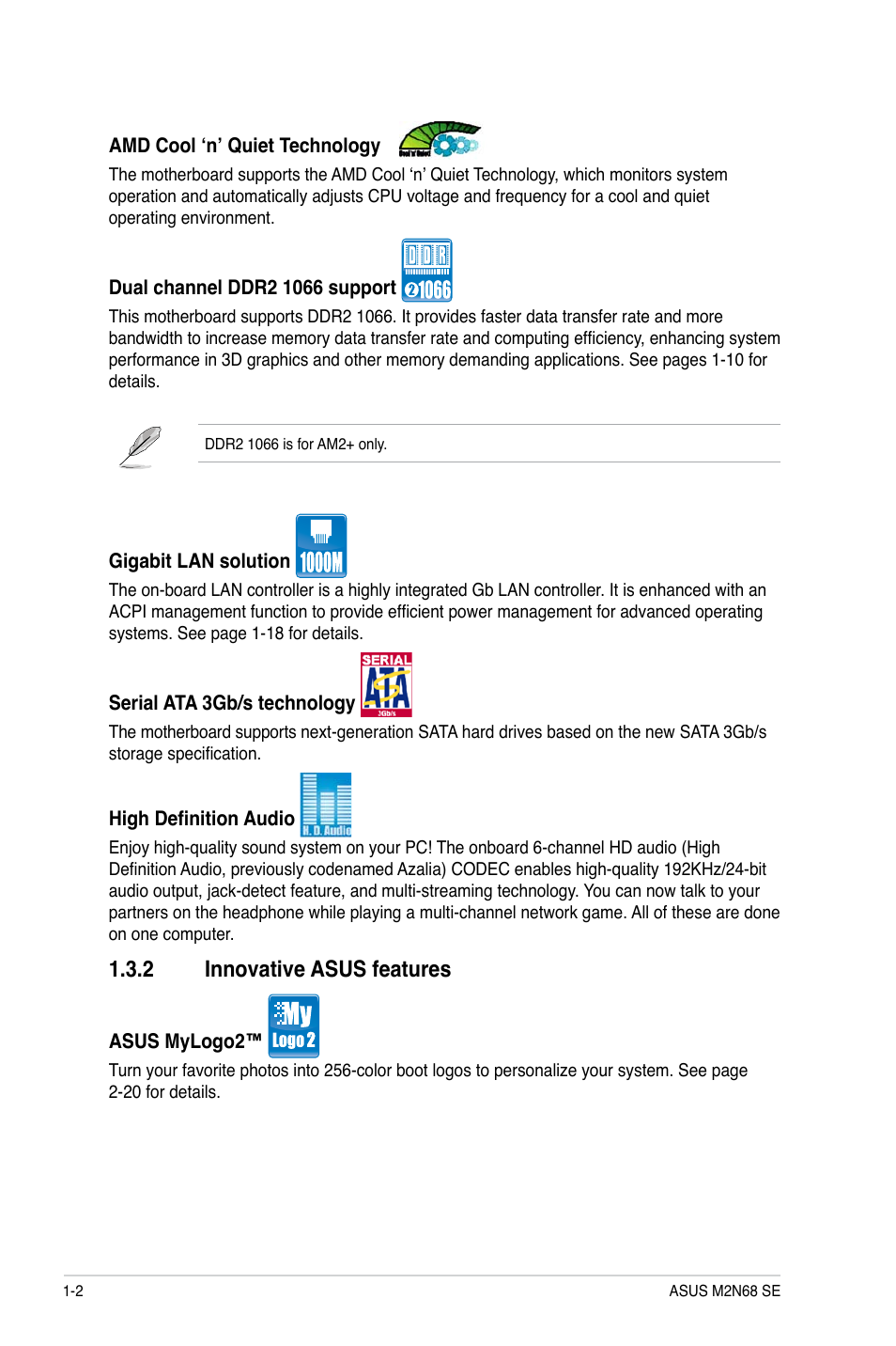 2 innovative asus features, Innovative asus features -2 | Asus M2N68 SE User Manual | Page 12 / 60