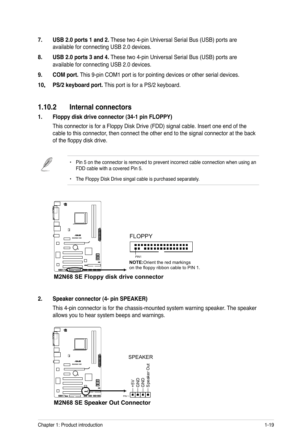 2 internal connectors, 2 internal connectors -19 | Asus M2N68 SE User Manual | Page 29 / 60