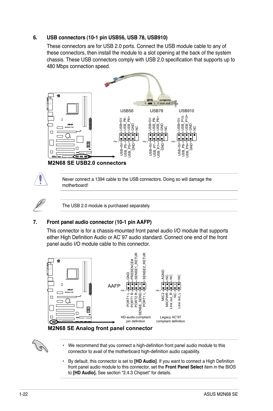 M2n68 se analog front panel connector, Aafp | Asus M2N68 SE User Manual | Page 32 / 60