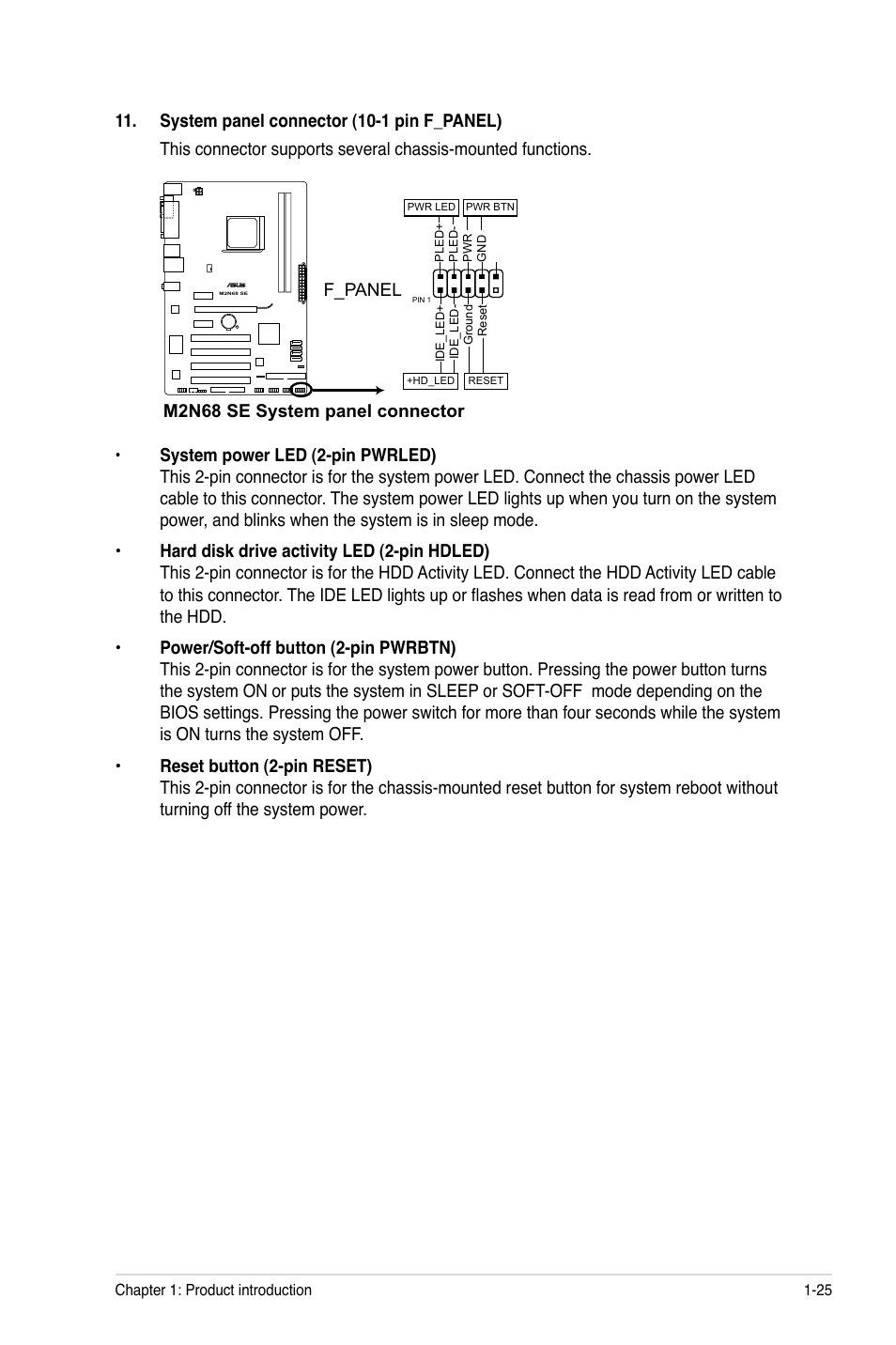 M2n68 se system panel connector, F_panel | Asus M2N68 SE User Manual | Page 35 / 60