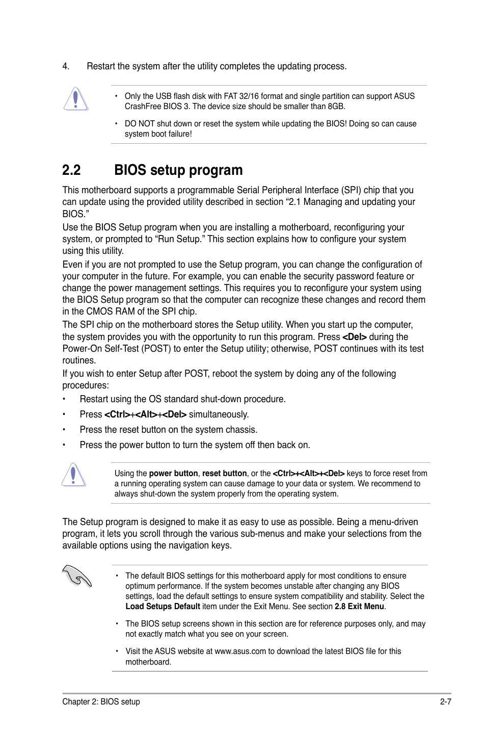 2 bios setup program, Bios setup program -7 | Asus M2N68 SE User Manual | Page 43 / 60