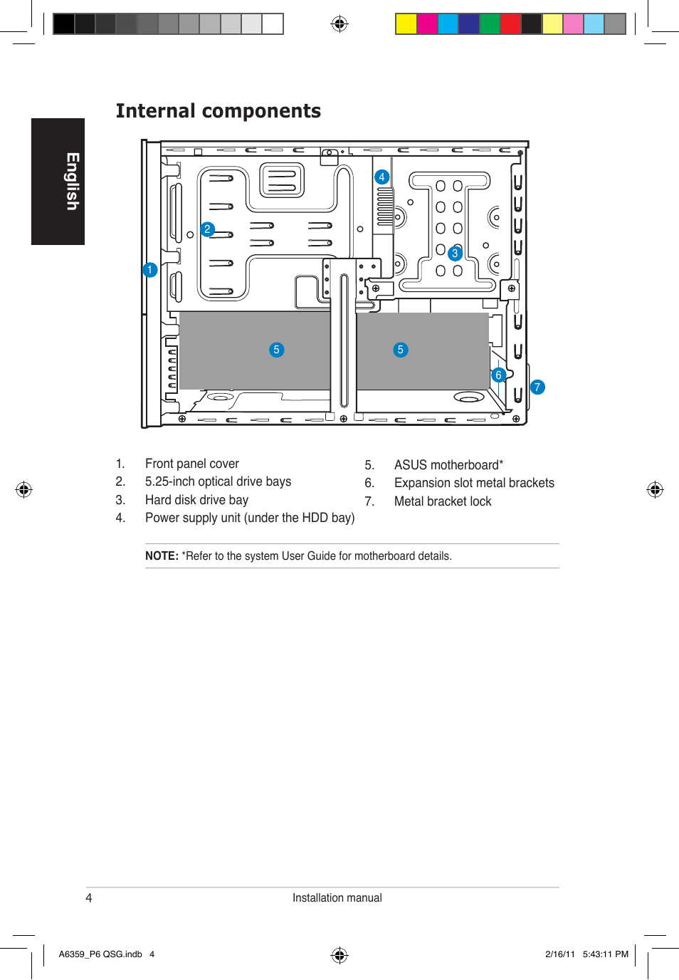 Internal components, English | Asus P6-P8H61E User Manual | Page 4 / 36