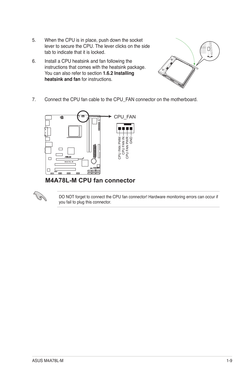 M4a78l-m cpu fan connector | Asus M4A78L-M User Manual | Page 21 / 64