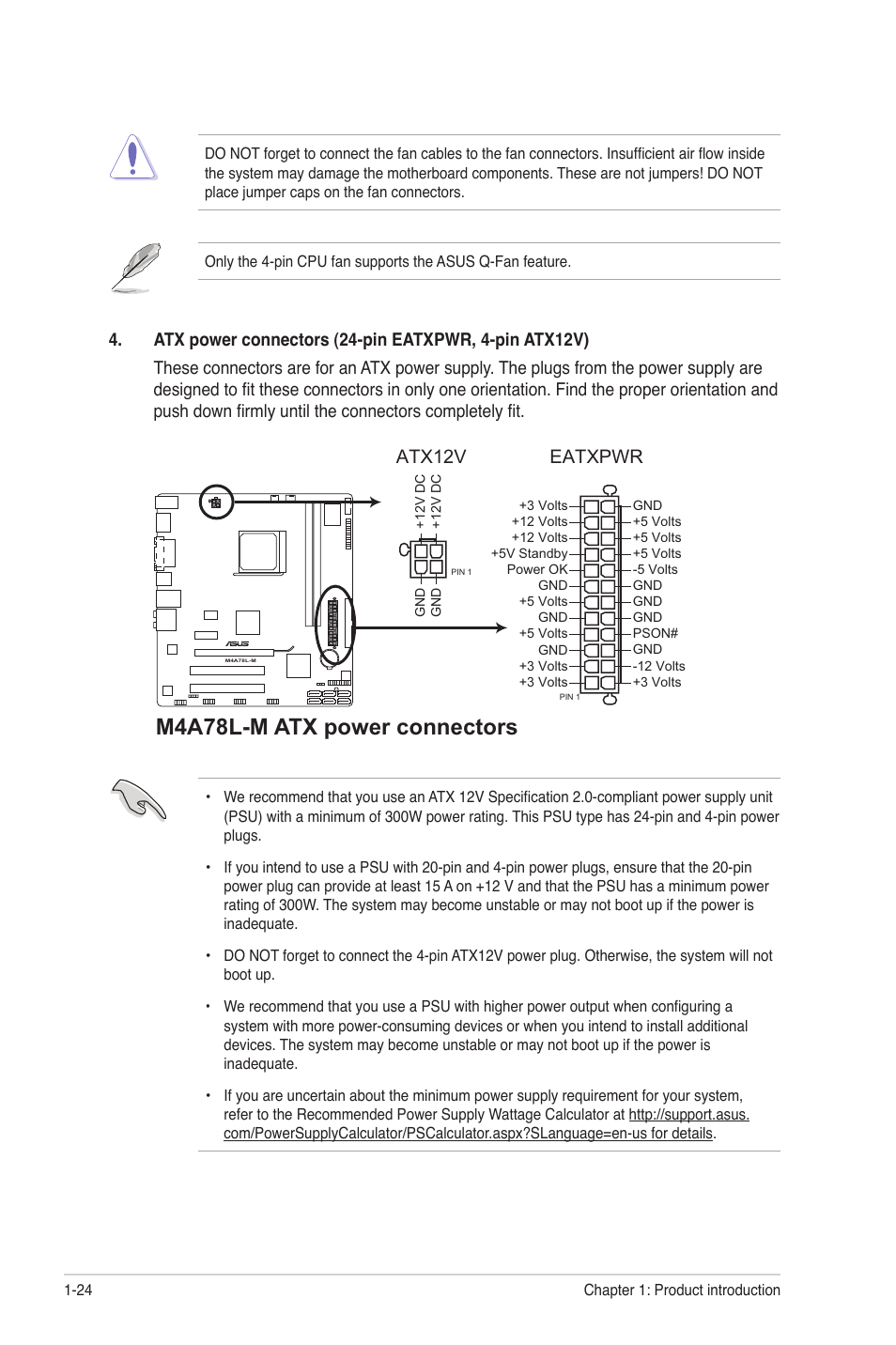 M4a78l-m atx power connectors, Eatxpwr atx12v | Asus M4A78L-M User Manual | Page 36 / 64